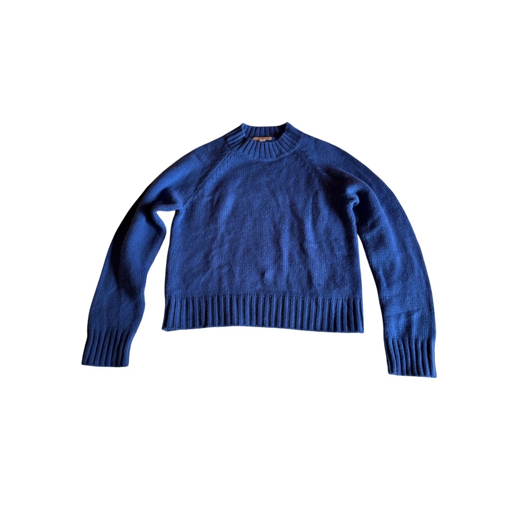 Vince Royal Blue Wool Cashmere Shaker Stitch Mock Neck Raglan Sweater Large